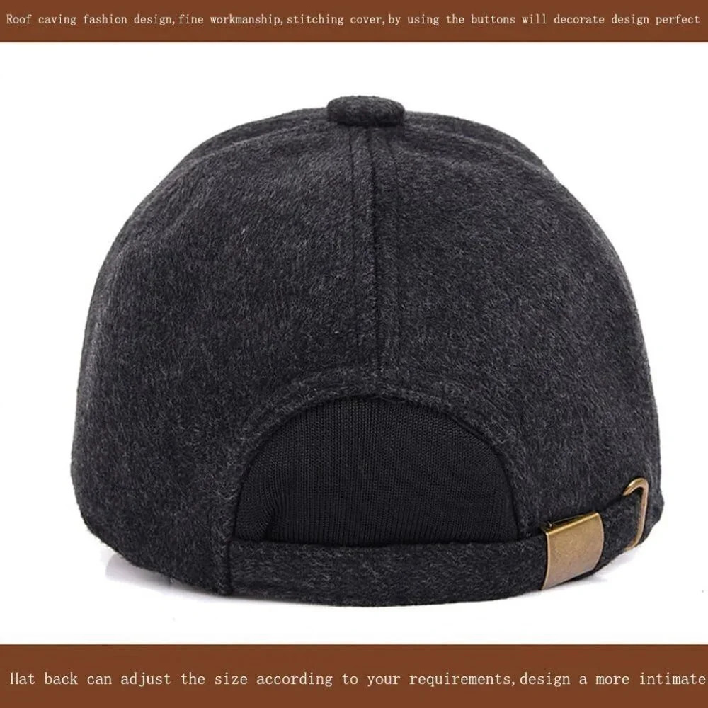 Men's Winter Warm Wool Tweed Peaked Baseball Cap  Hat Fold Earmuffs Warmer - Picture 4 of 6